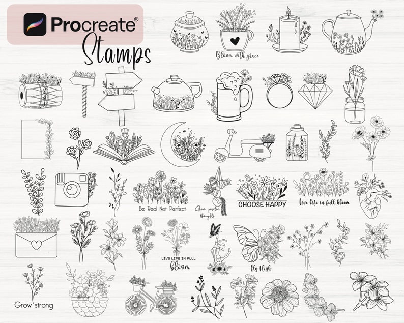 Procreate Wildflower Stamps Bundle| 160 Procreate Flower Brushes ...