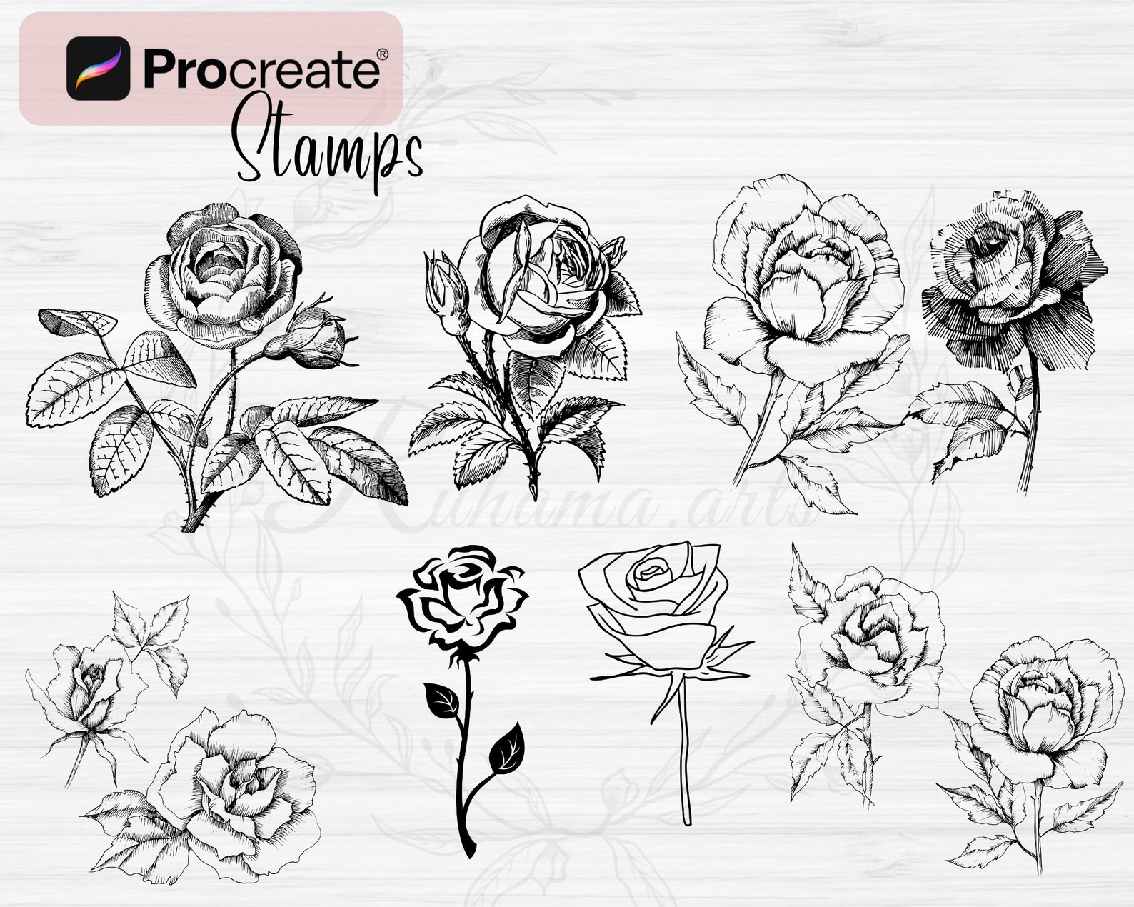 Procreate Rose Flower Stamps 80 Rose Procreate Stamps - Etsy