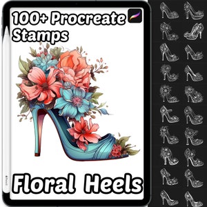 Heels Procreate Brushes | 100+ Procreate Cute Floral Heels Stamps | Beautiful Fashion Procreate | Accessories Procreate | Dresses Procreate