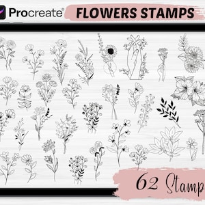 Procreate flowers stamps | 62 flower procreate stamps | flower stamps Procreate |procreate botanical stamps |Procreate flower brushes |ipad