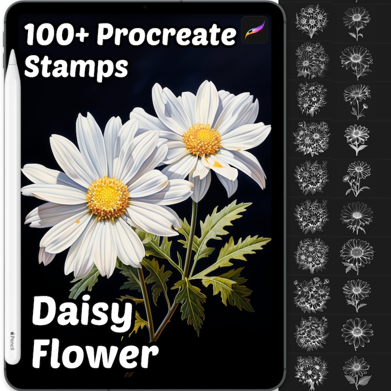 Daisy Flower Procreate Stamps | 100+ Procreate Floral Stamps ...