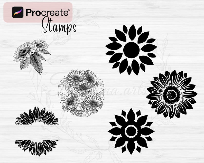 Sunflower Procreate Stamps | 84 Sunflower Procreate Brushes | Floral ...
