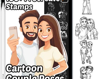 Pose di coppia dei cartoni animati Pennelli Procreate / Oltre 100 timbri di pose di coppia Procreate / Ritratto / Procreate umano / Pose del corpo di personaggi dei cartoni animati