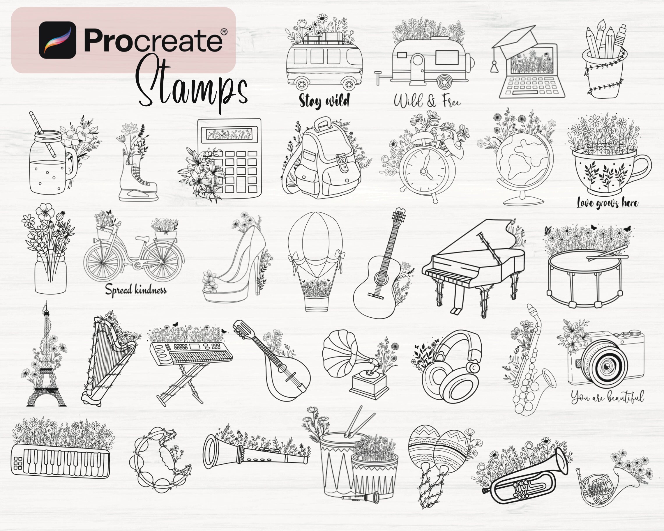 Procreate Wildflower Stamps Bundle| 160 Procreate Flower Brushes ...