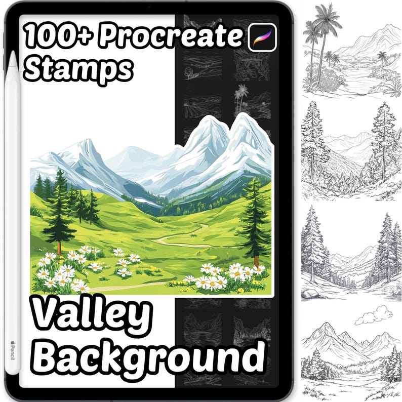 Procreate Valley Background Stamps | 100+ Procreate Nature Brushes ...