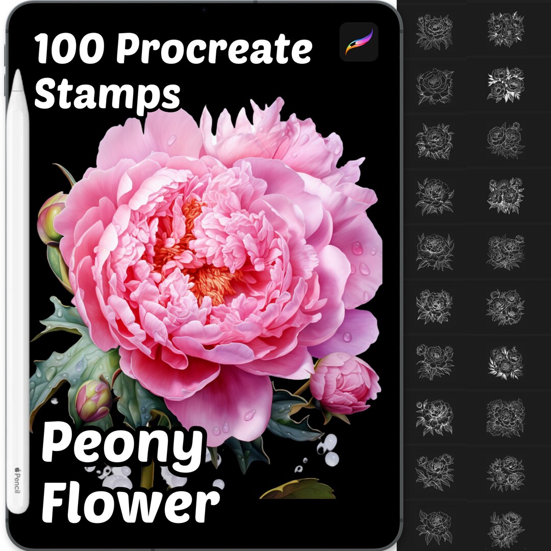 Peony Flower Procreate Stamps | 100 Procreate Floral Stamps | Procreate ...