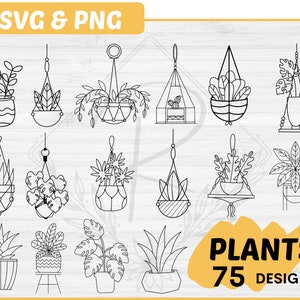 Plant svg bundle hand drawn cut files | Hanging Plant svg Bundle | House Plant svg | Potted Plant Svg | Monstera Svg  | Plant lover svg
