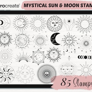 Sun and moon Procreate stamps | 85 Mystical Procreate stamps | Celestial Procreate stamps | Which craft procreate stamps | Procreate brushes