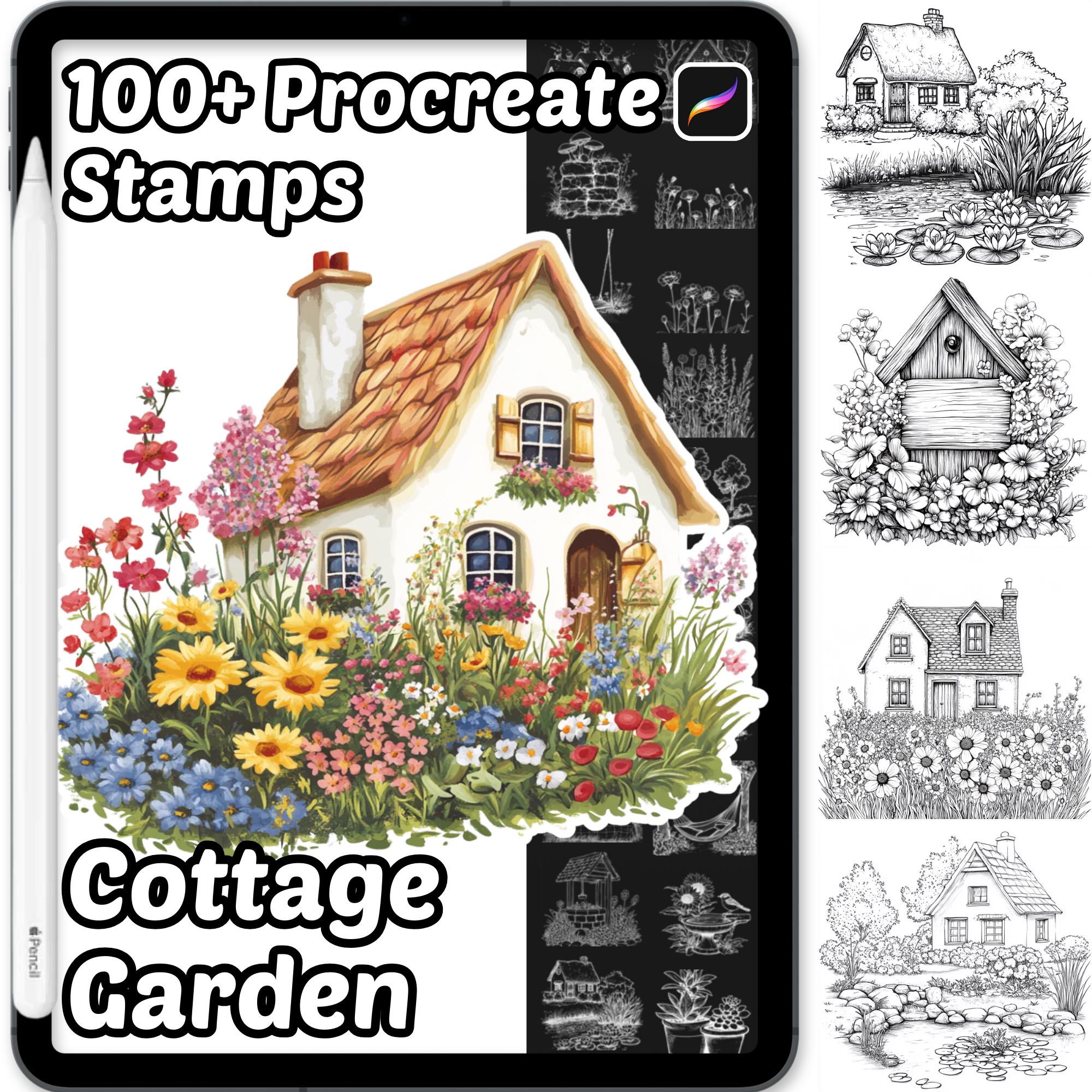 Cottage Garden Scene Procreate Stamps | 100+ Procreate Cottage Garden ...