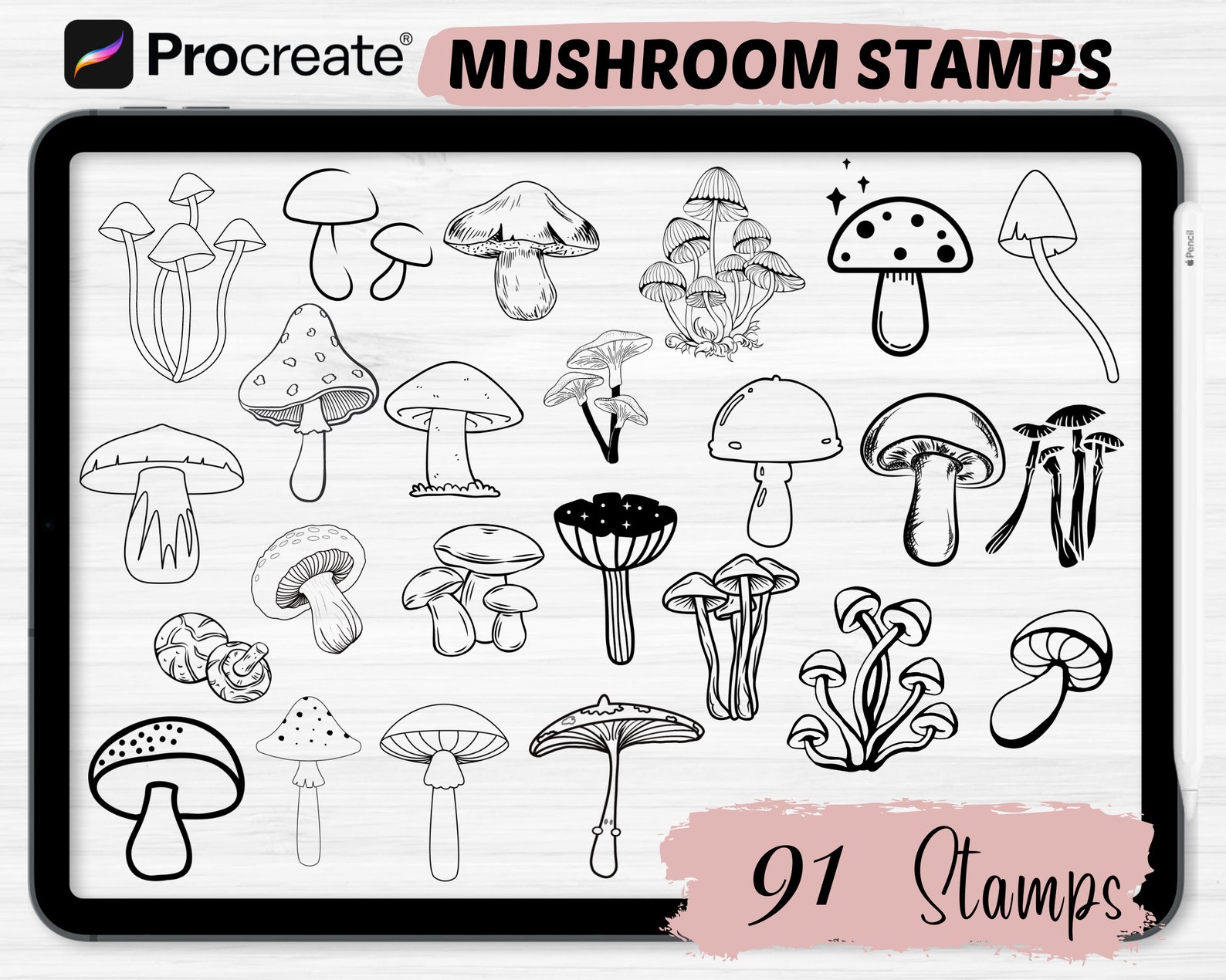 Procreate Mushroom Brushes | 91 Mushroom Procreate Stamps Brushes ...