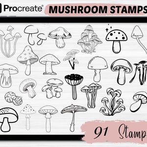 Procreate Mushroom Brushes | 91 Mushroom Procreate stamps brushes | Procreate doodle brushes | Abstract procreate stamps | Procreate tattoo