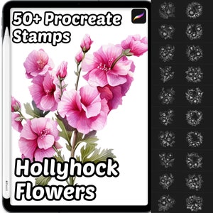 Procreate Hollyhock Flower Brushes | 50+ Procreate Hollyhock Flower Stamps | Procreate Brushes | Floral Procreate | Botanical Procreate