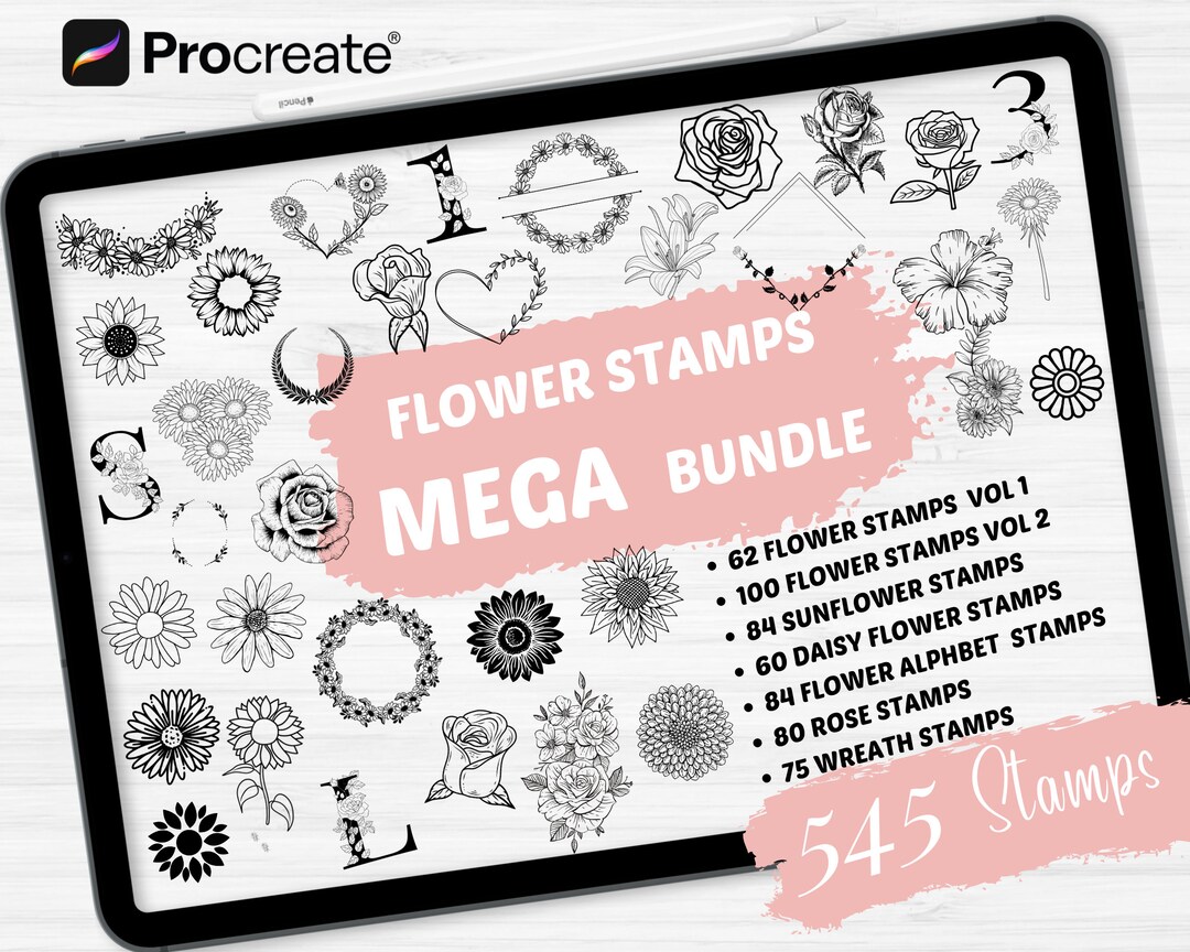 Procreate Flower Stamps | 545 Mega Floral Bundle Procreate Stamp ...