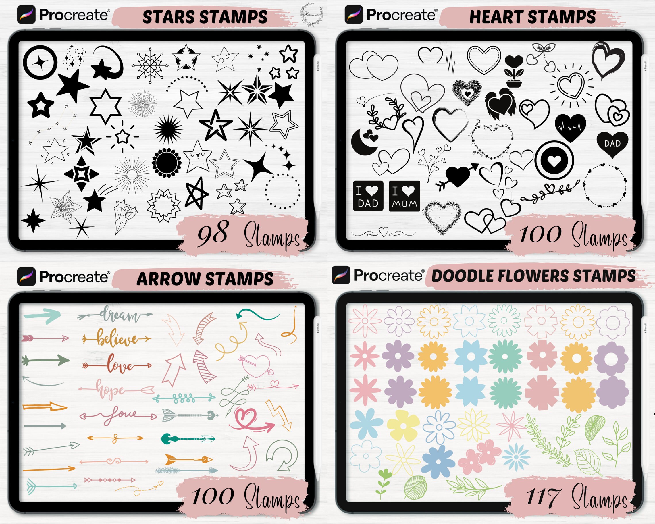 Procreate Boho Mega Bundle Stamps | 1038 Abstract Procreate Brushes ...