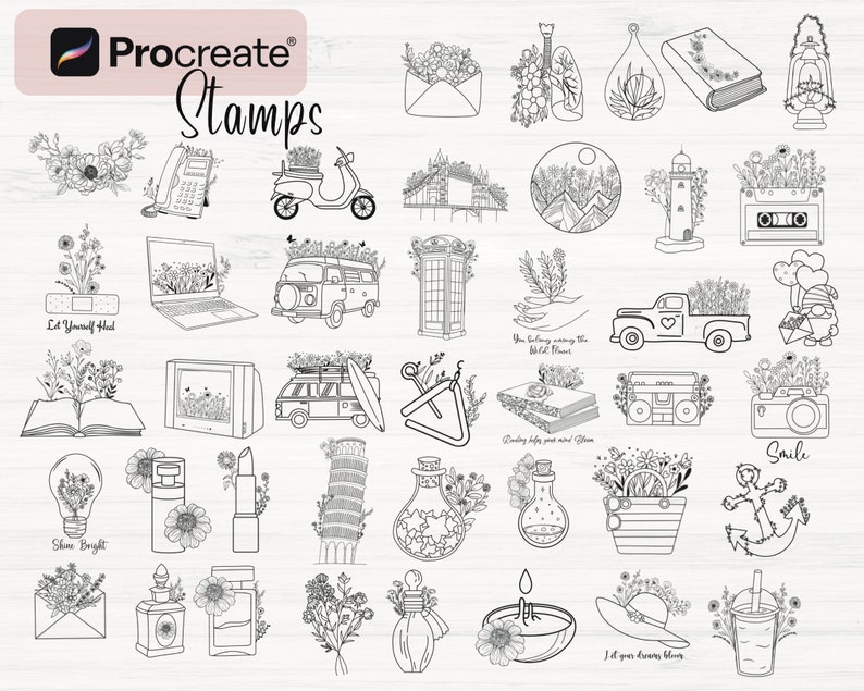 Procreate Wildflower Stamps Bundle| 160 Procreate Flower Brushes ...
