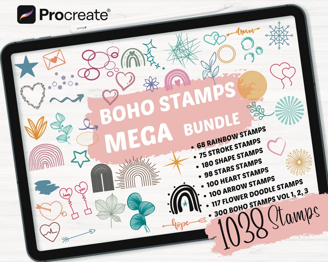Procreate Boho Mega Bundle Stamps | 1038 Abstract Procreate Brushes ...