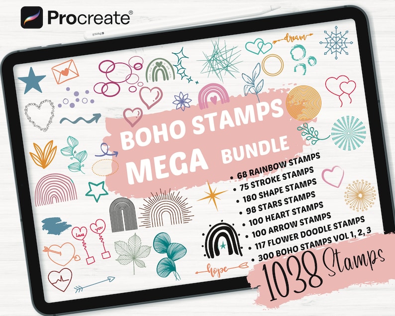Procreate Boho Mega Bundle Stamps | 1038 Abstract Procreate Brushes ...
