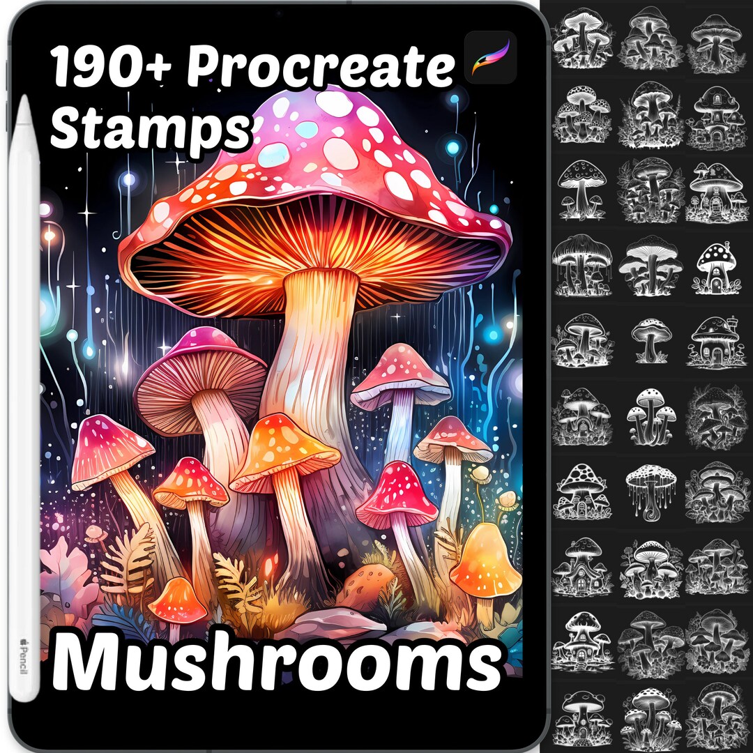 Mushrooms Procreate Stamps 190 Procreate Mushroom Stamps Nature