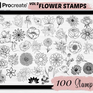 Procreate Flower Stamps | 100 Flower botanical Procreate Stamps |Flower stamps Procreate | Flower stamps |Procreate  flower brushes stamps