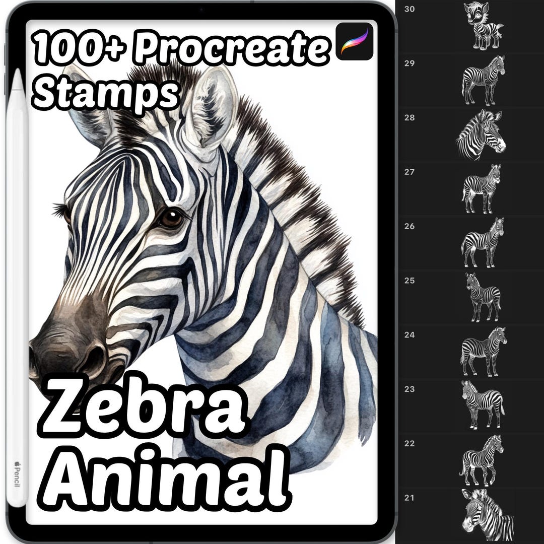 Zebra Procreate Stamps | 100+ Zebra Animal Procreate Brushes | Jungle ...