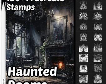 Haunted Rooms Procreate Stamps | 100+ Procreate Halloween Stamps | Haunted Rooms  | Scary Procreate brushes | Spooky Procreate Stamp