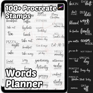 Planner Procreate Stamps | 450+ Words Planner Procreate brushes | Planner Wording | Procreate Hand Drawn | Activities , Gym, Months Planner