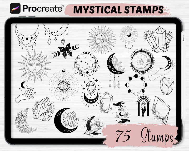 Mystical Procreate Stamps Mega Bundle | 591 Celestial Procreate Stamps ...