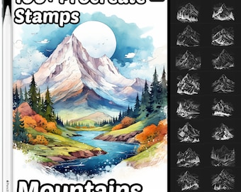 Mountain Procreate Stamps | 100+ Procreate Nature Mountain Stamps | Beautiful Scenes Procreate brushes | Mountain Procreate Stamps | Nature