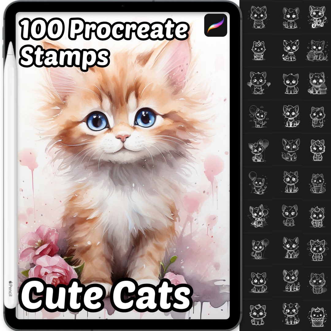 Cute Cat Procreate Stamps | 100 Procreate Animal Stamps | Cat Procreate ...