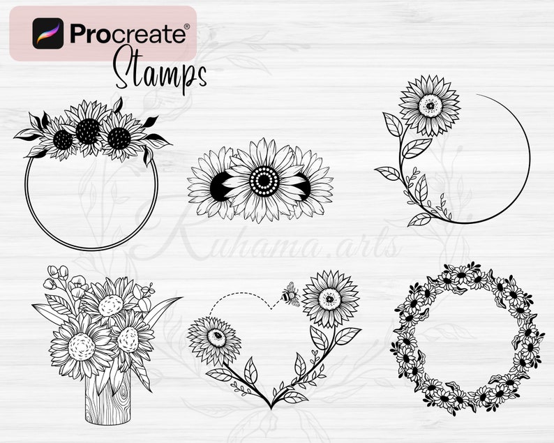 Sunflower Procreate Stamps | 84 Sunflower Procreate Brushes | Floral ...