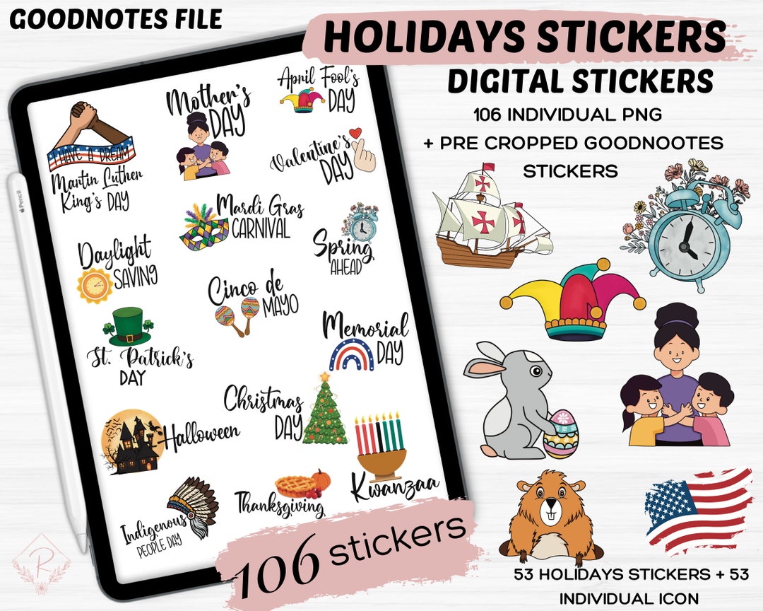 US Holidays Digital Stickers | Pre-cropped Holidays Stickers for ...