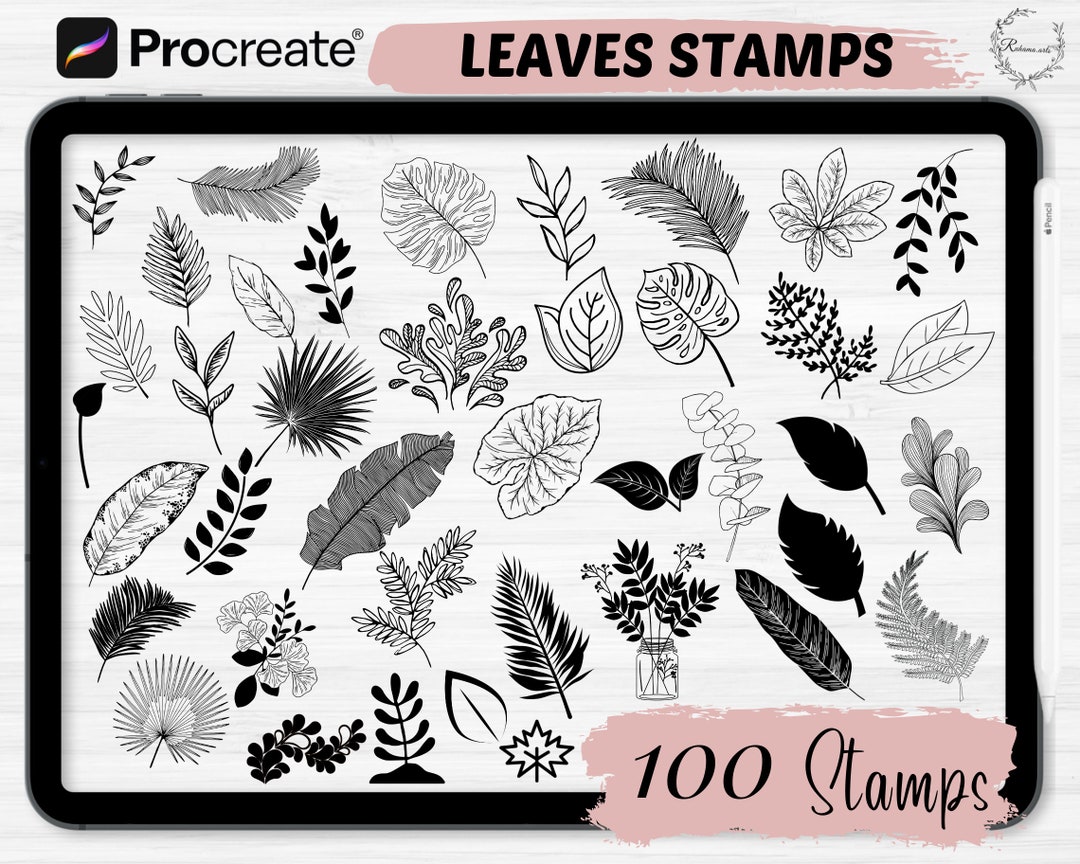 Procreate Leaf Stamps | 100 Leaves Procreate Stamps | Botanical Stamps ...