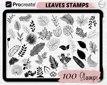Blatt zeugen Stempel | 100 Blätter zeugen Briefmarken | botanische Stempel Procreate |Blattstempel |Procreate Blätter Pinsel Set| Ipad