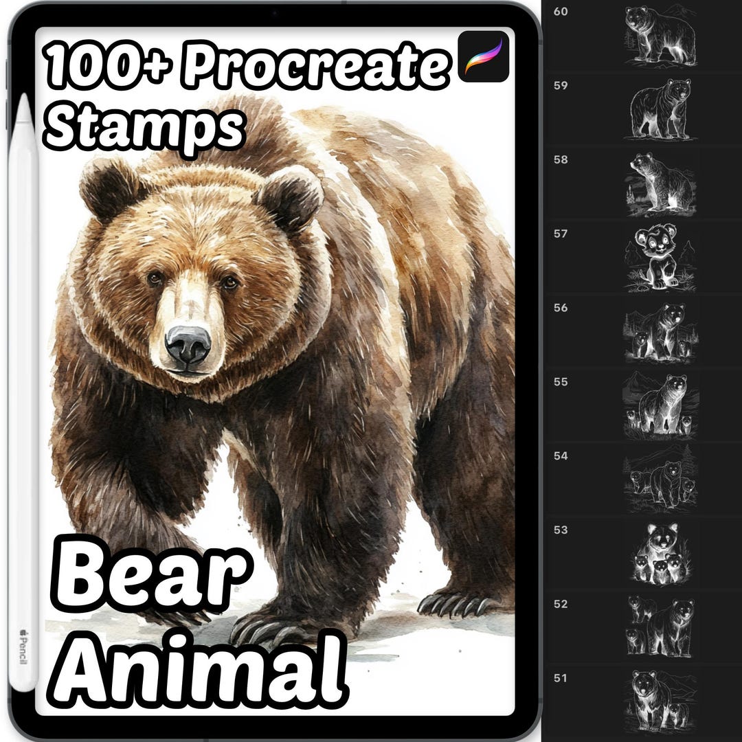 Bear Procreate Stamps | 100+ Bear Animals Procreate Brushes | Jungle ...