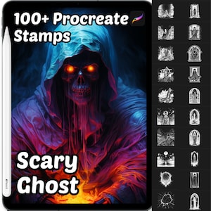 Scary Ghost Procreate Stamps | 100+ Procreate Halloween Stamps | Scary Ghost |Horror Ghost Procreate brushes | Halloween Procreate Stamps