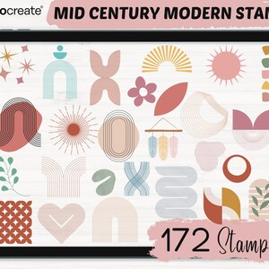 Procreate Boho Stamps | 172 Mid Century Modern Procreate Stamps | Procreate Vintage Geometric shape Brushes | Doodle Procreate Stamps