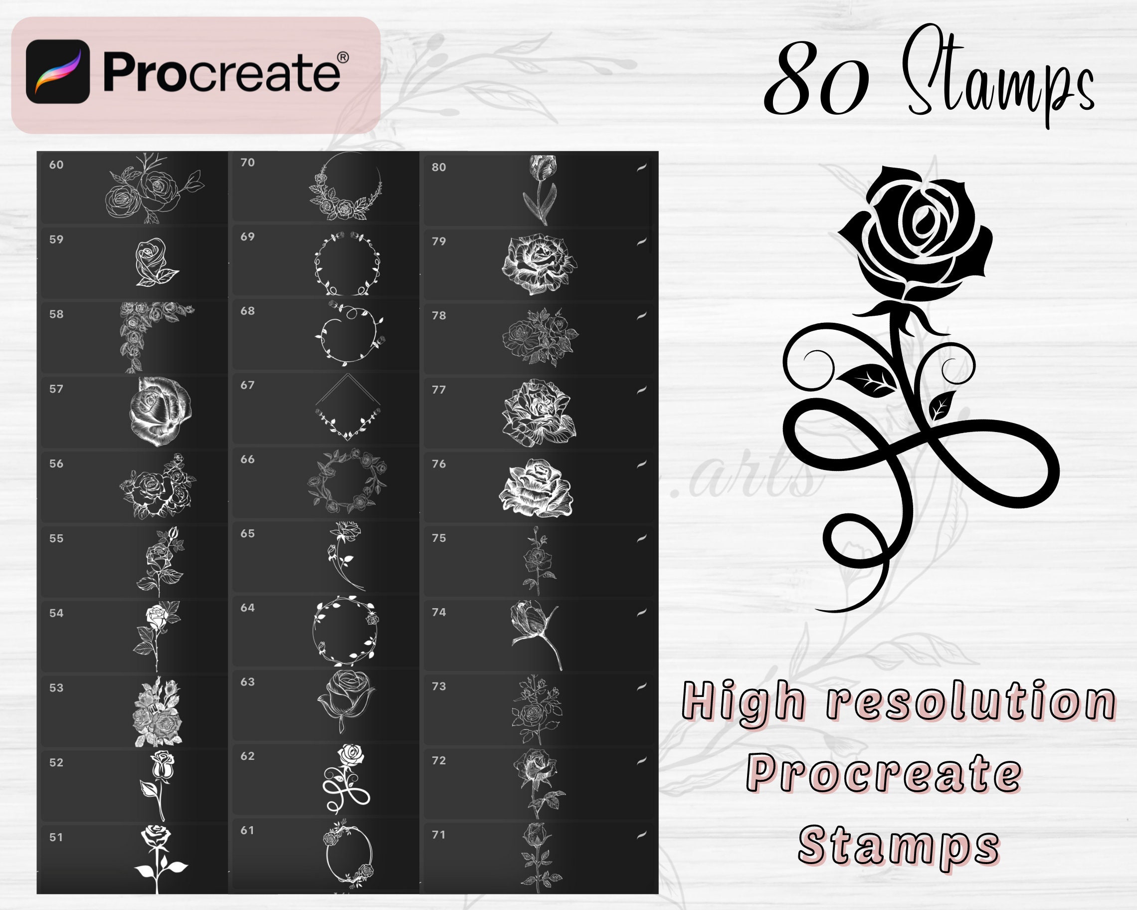 Procreate Rose Flower Stamps | 80 Rose Procreate Stamps |flower Stamps ...