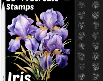 A íris floral procria selos de <br> Entrega Rápida? Mais de 50 selos florais Procriar | Pincéis Procreate | Pincéis de procriação de flores | Selos Botânicos Procreate