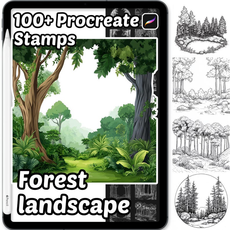 Forest Procreate Brushes | 100+ Procreate Forestland Scape Stamps ...