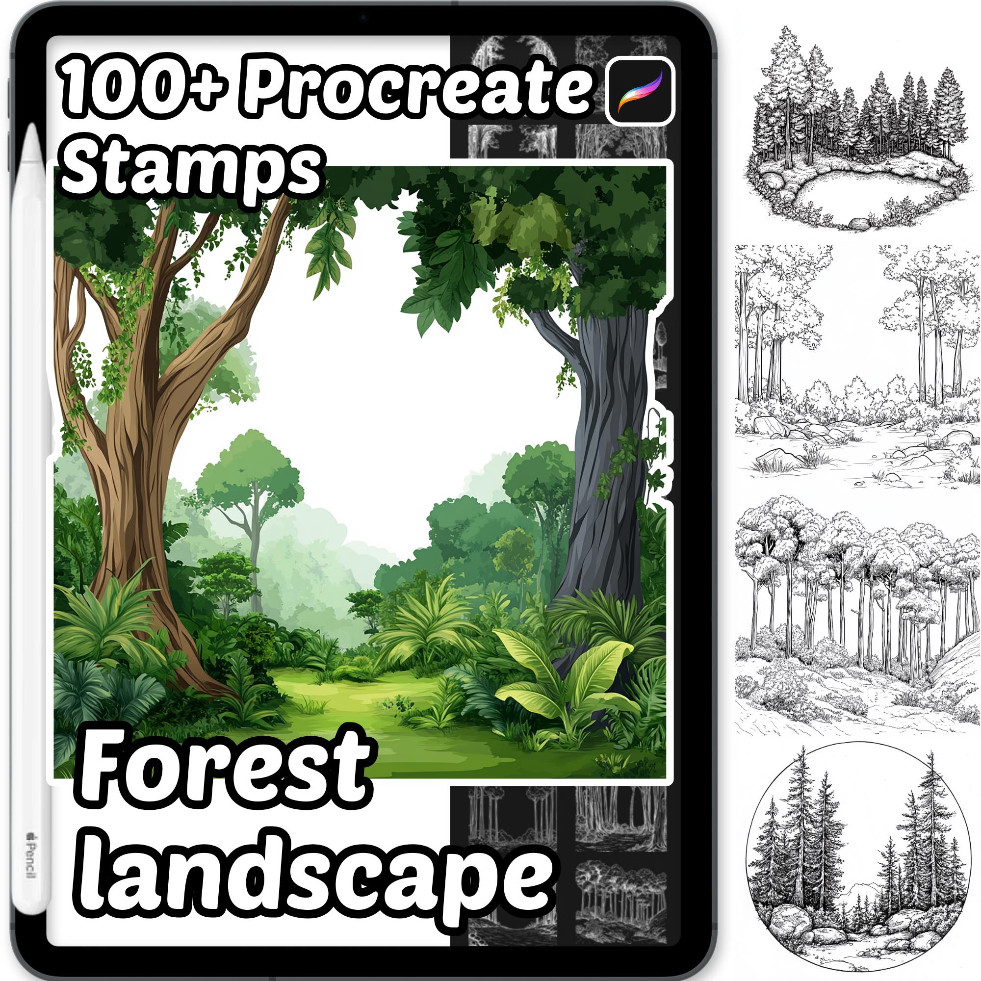 Forest Procreate Brushes | 100+ Procreate Forestland Scape Stamps ...