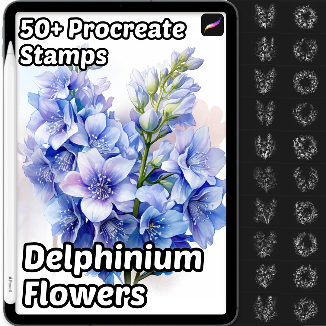 Procreate Delphinium Flower Brushes | 50+ Procreate Delphinium Flower ...