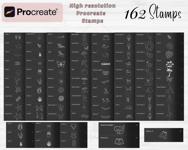 Summer Procreate Stamps 162 Summer Procreate Brushes Sea - Etsy