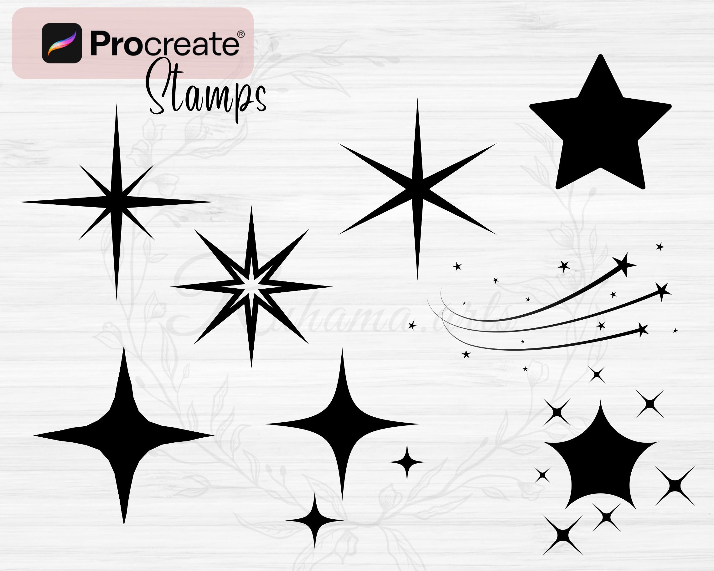Stars and Sparkle Procreate Stamps | 98 Stars Procreate Brush Set ...