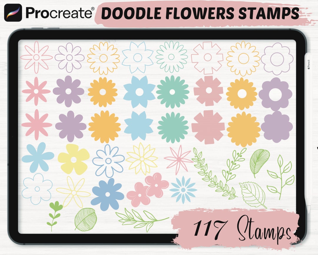 Doodle Flower Procreate Stamps | 117 Flower Procreate Brushes | Floral ...