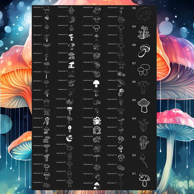 Mushrooms Procreate Stamps | 190+ Procreate Mushroom Stamps | Nature ...