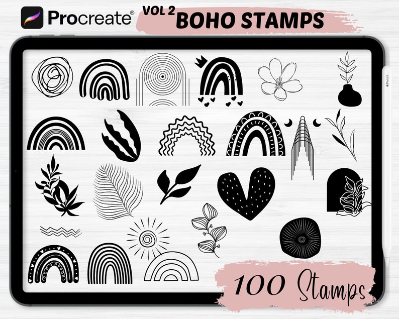 Doodle Procreate Stamps | 100 Boho Abstract Doodle Procreate Brushes ...