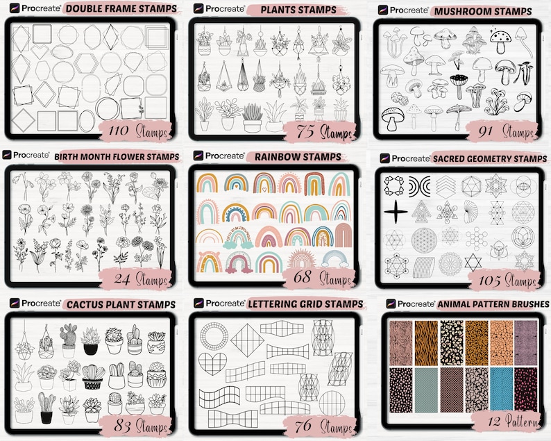 Procreate Mega Bundle Stamps | 10,000+ Procreate Brushes Set | Animal ...