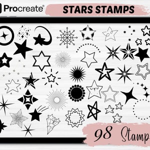 Stars and Sparkle Procreate Stamps | 98 Stars Procreate brush set | Sparkle brushes for Procreate | Procreate Stamps of Stars and Sparkle.
