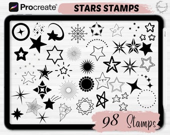 Stars and Sparkle Procreate Stamps | 98 Stars Procreate brush set | Sparkle brushes for Procreate | Procreate Stamps of Stars and Sparkle.