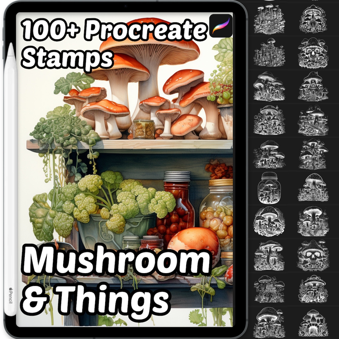 Mushrooms Procreate Stamps | 100 Procreate Mushroom Things Stamps ...